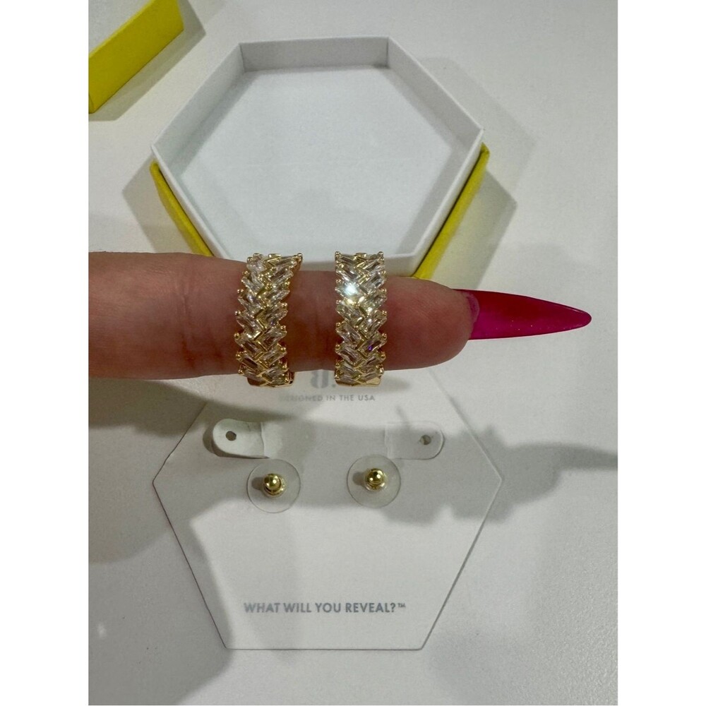 NIB Bomb Party The Carolina Gold CZ Hoop Earrings MSRP $160